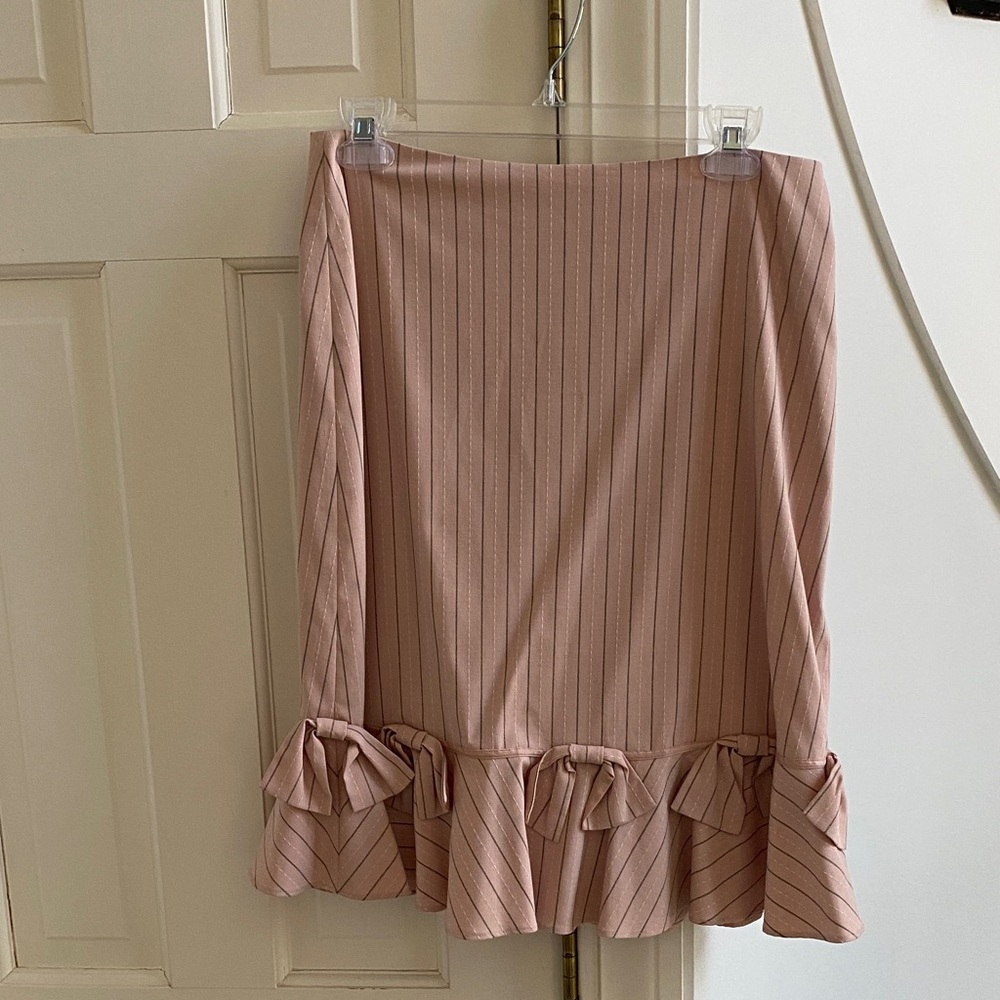 elevenses Blush Pink Pinstripe Ruffle-Hem A-Line Skirt